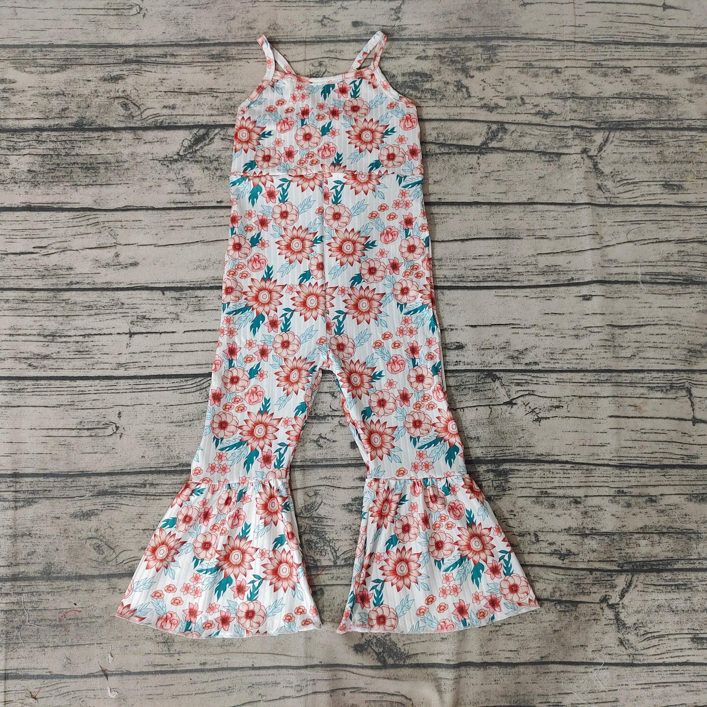 Baby Girls Sunflowers Strap Bell Bottom Jumpsuits