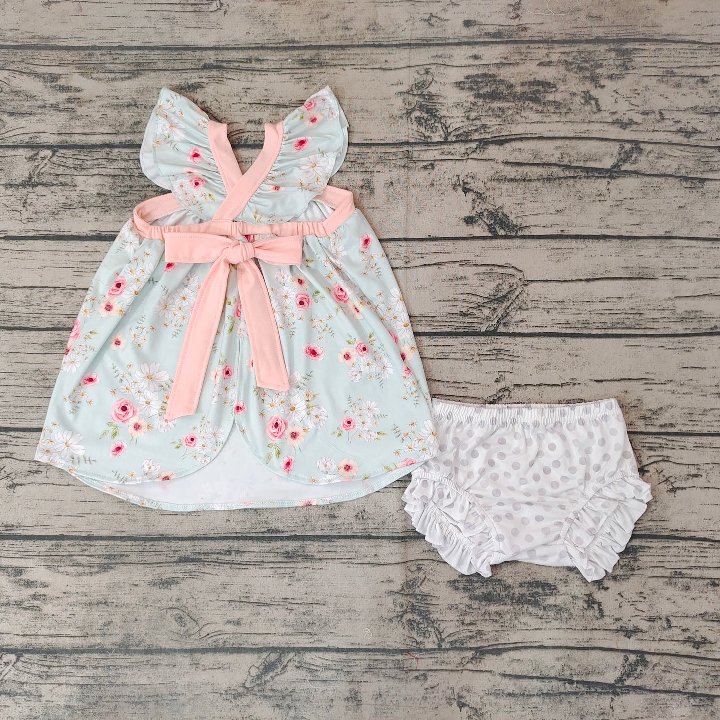 Baby Girls Green Floral Bummie Sets