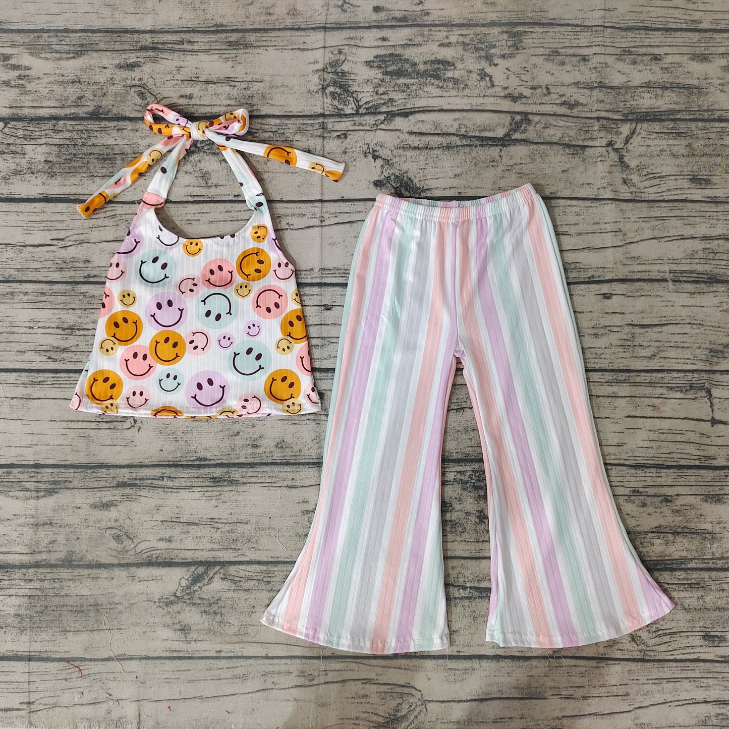 Baby Girls Smile Halter Top Bell Bottom Pants Sets