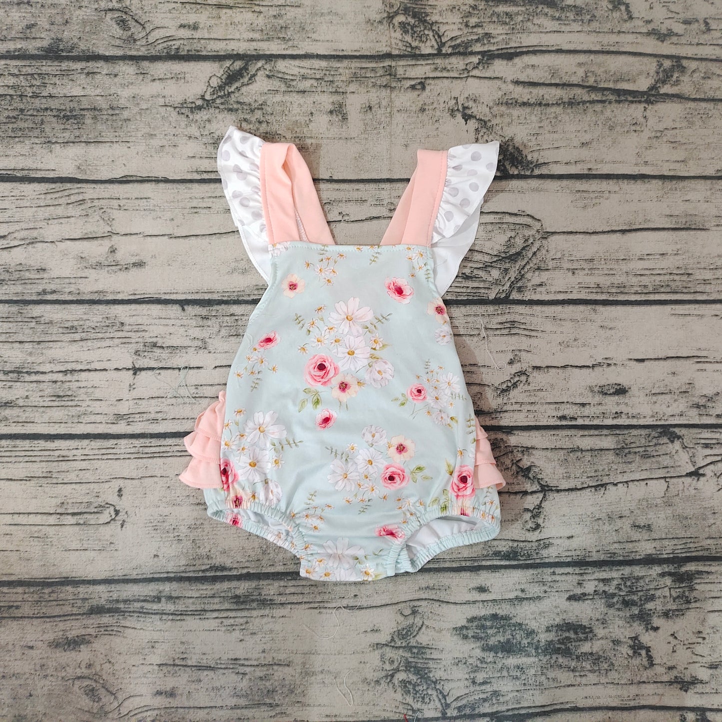 Baby Green Floral Bubble Ruffle Rompers