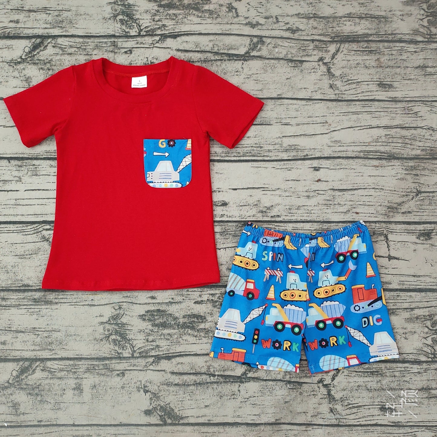 Baby Boys Red Construction Pocket Top Shorts Clothes