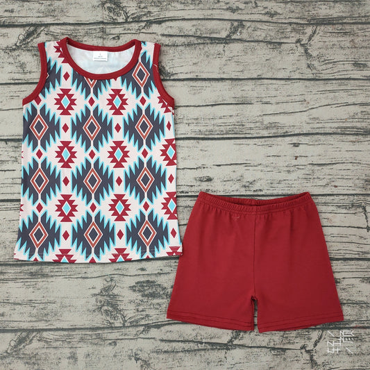 Baby Boys Western Aztec Sleeveless Tee Shirts Shorts Sets