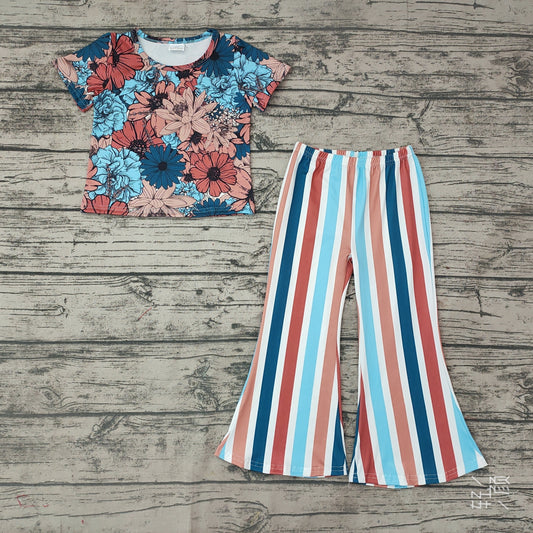 Baby Girls Flowers Top Stripe Bell Pants Outfits Clothes