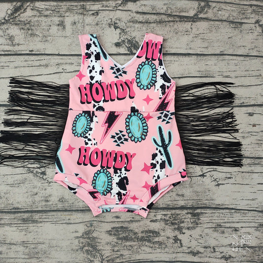 Baby Girls Western Tassel Howdy Pink Rompers