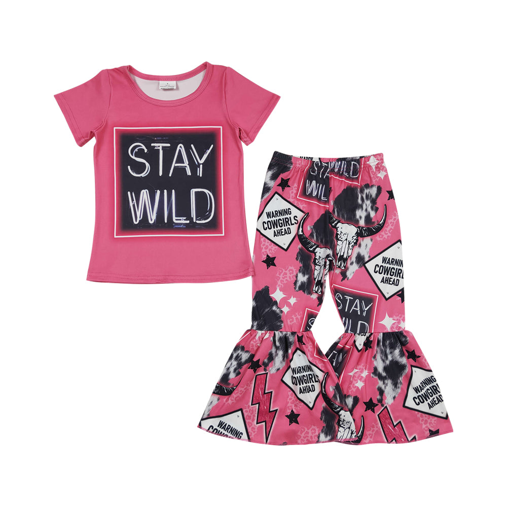 Baby Girls Stay Wild Pink Western Bell Pants Clothes Sets