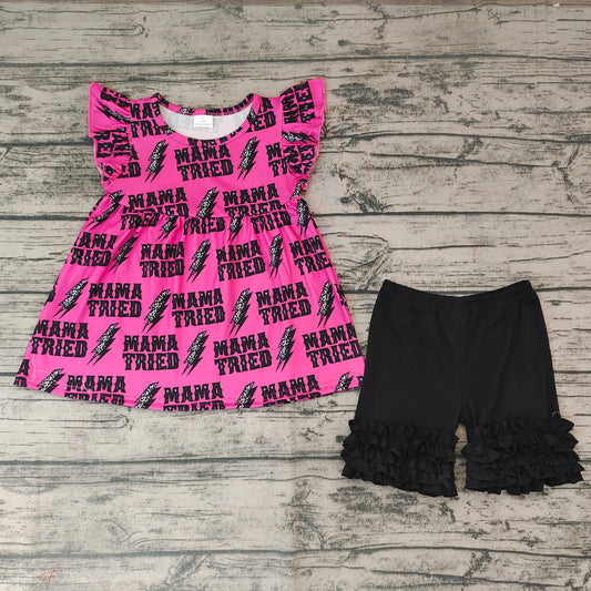 Baby Girls Mama Tried Summer Western Shorts Sets