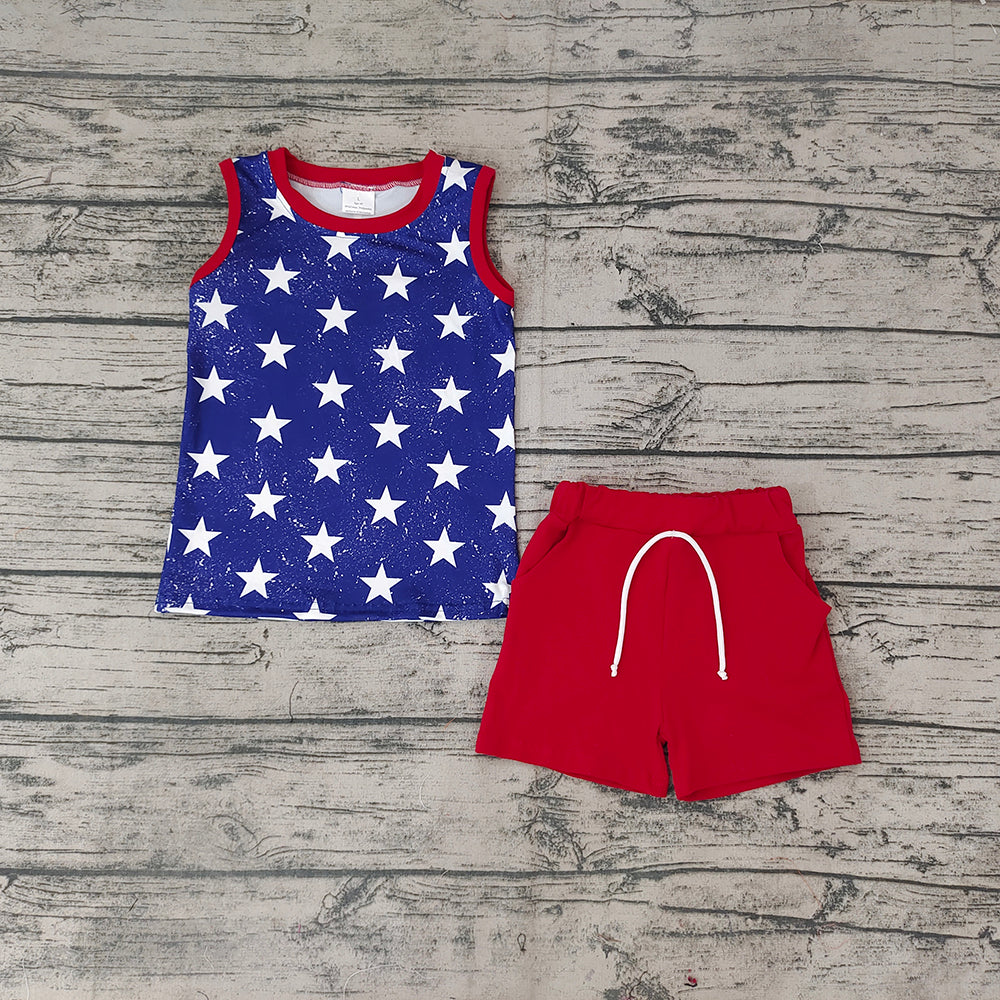 Baby Boys 4th Of July Star Sleeveless Tee Shirts Shorts Sets