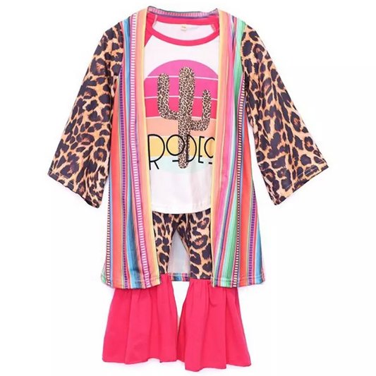 Children Western Girls Cactus Leopard 3pcs sets