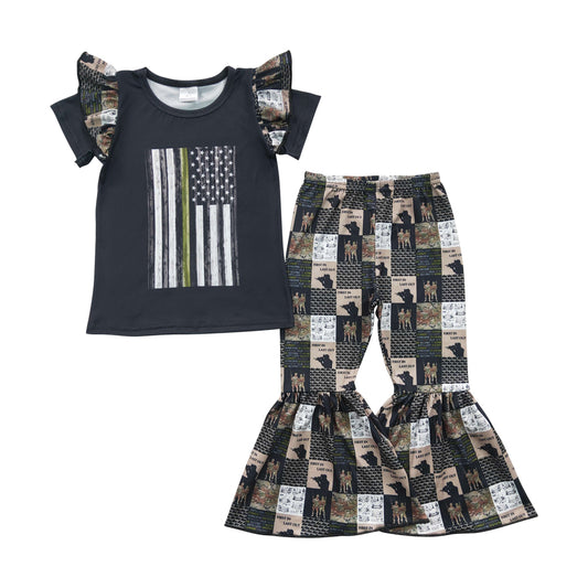 Baby Girls Black Flag Tee Shirts Bell Pants Clothes Sets