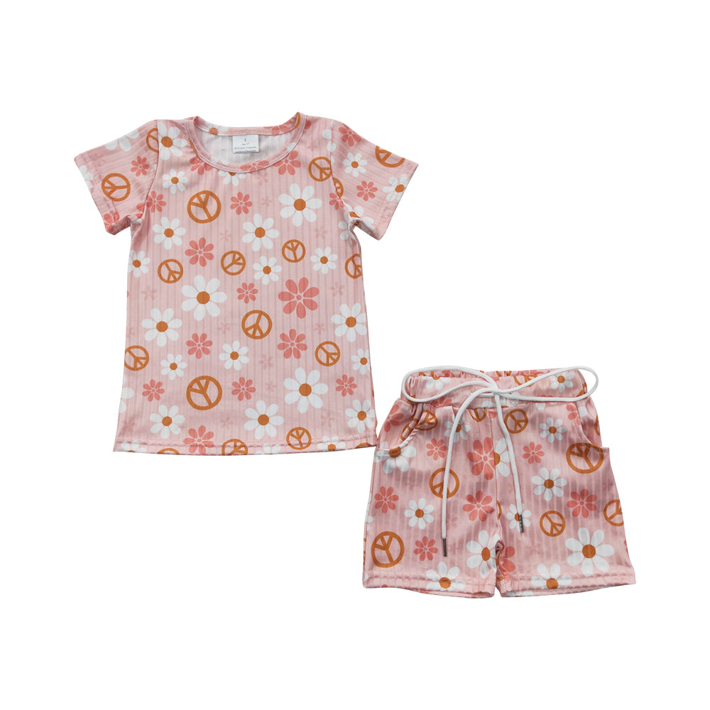 Baby Girls Flowers Short Sleeve Tee Shirts Summer Clothes Sets