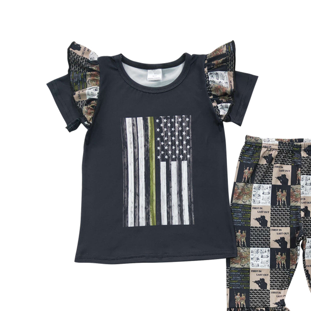 Baby Girls Black Flag Tee Shirts Bell Pants Clothes Sets
