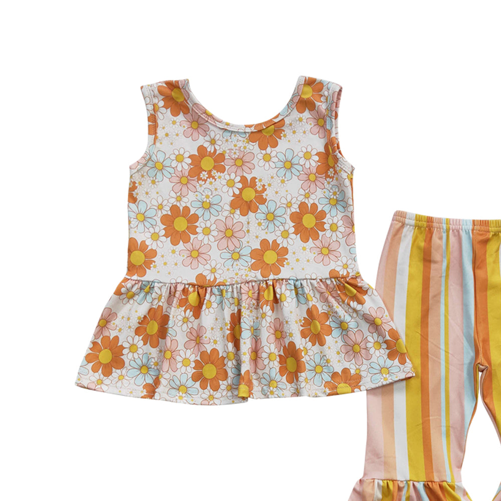 Baby Girls Sunflower Stripe Bell Pants Clothes Sets（can choose headband here）