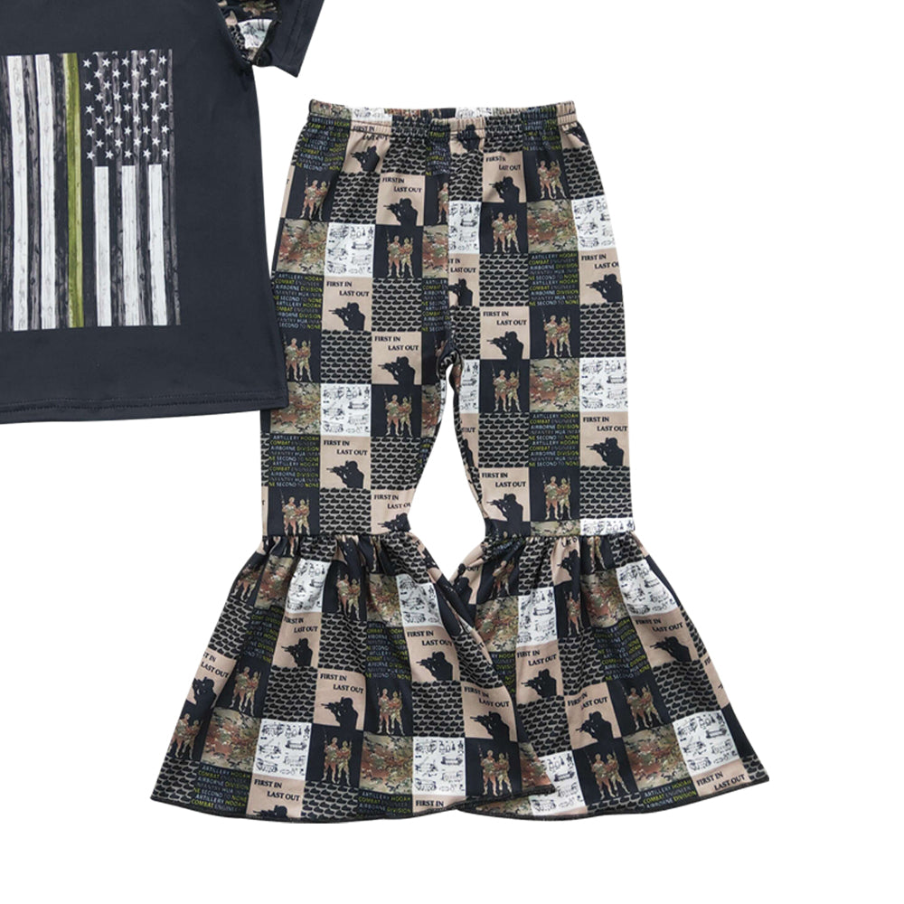 Baby Girls Black Flag Tee Shirts Bell Pants Clothes Sets