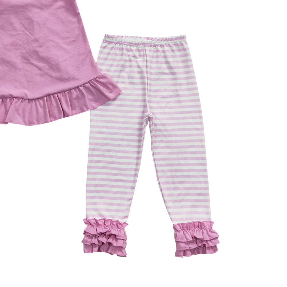 Baby Girls Pink Bow Tunic Stripe Icing Legging Pants Clothes Sets