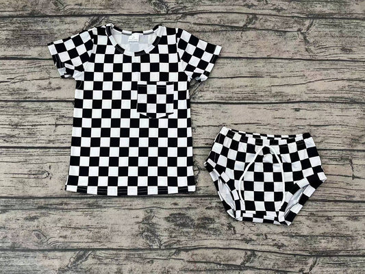 Baby Girls Black Checked Summer Bummie Sets