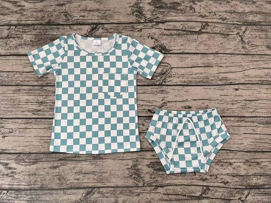 Baby Girls Green Checked Summer Bummie Sets