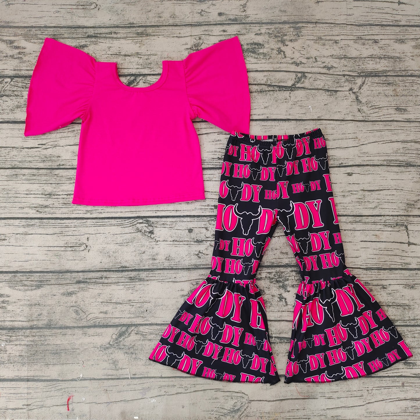 Baby Girls Howdy Pink Top Bell Bottom Pants Sets