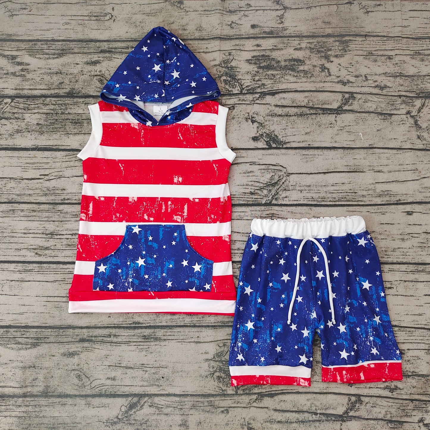 Baby Boys 4th Of July Star Hoodie Blue Shorts Sets