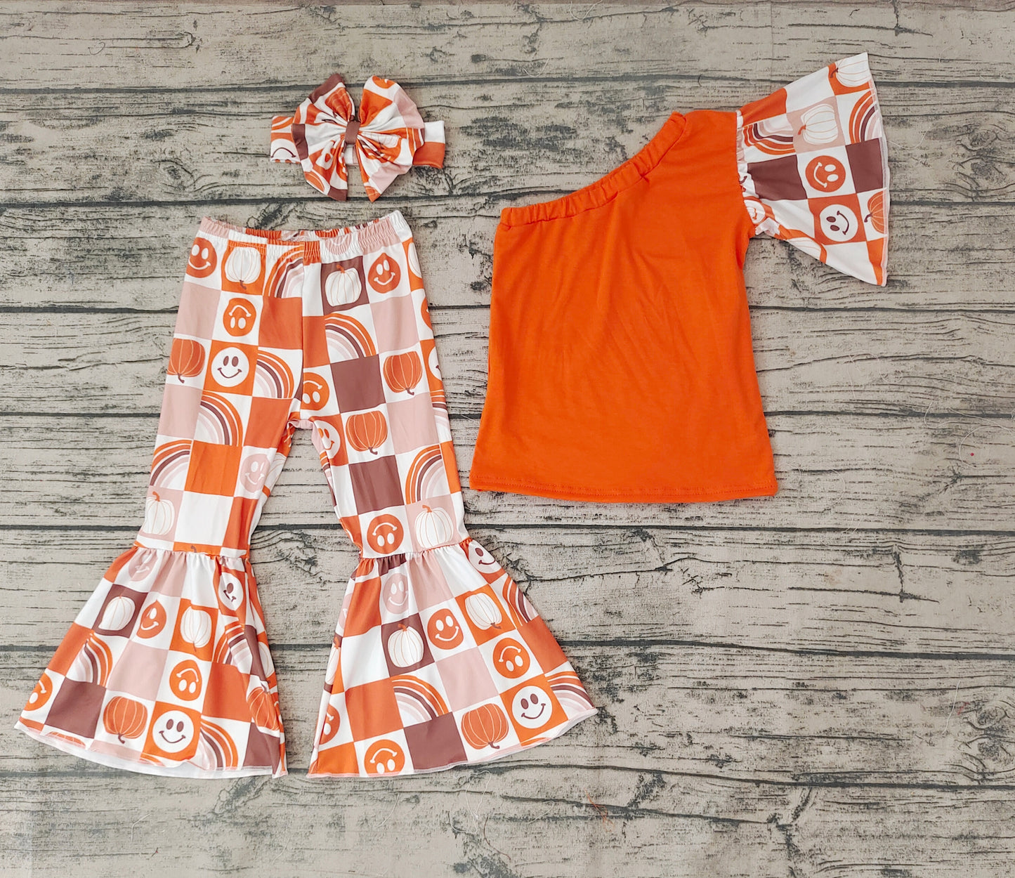 Baby Girls Pumpkin Smile Face Bell Pants clothes(can choose headband here)