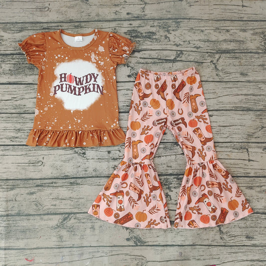 Baby Girls Howdy Pumpkin Bell Bottom Pants Sets