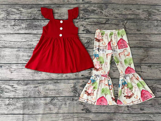 Baby Girls Red Top Farm Bell Pants Sets