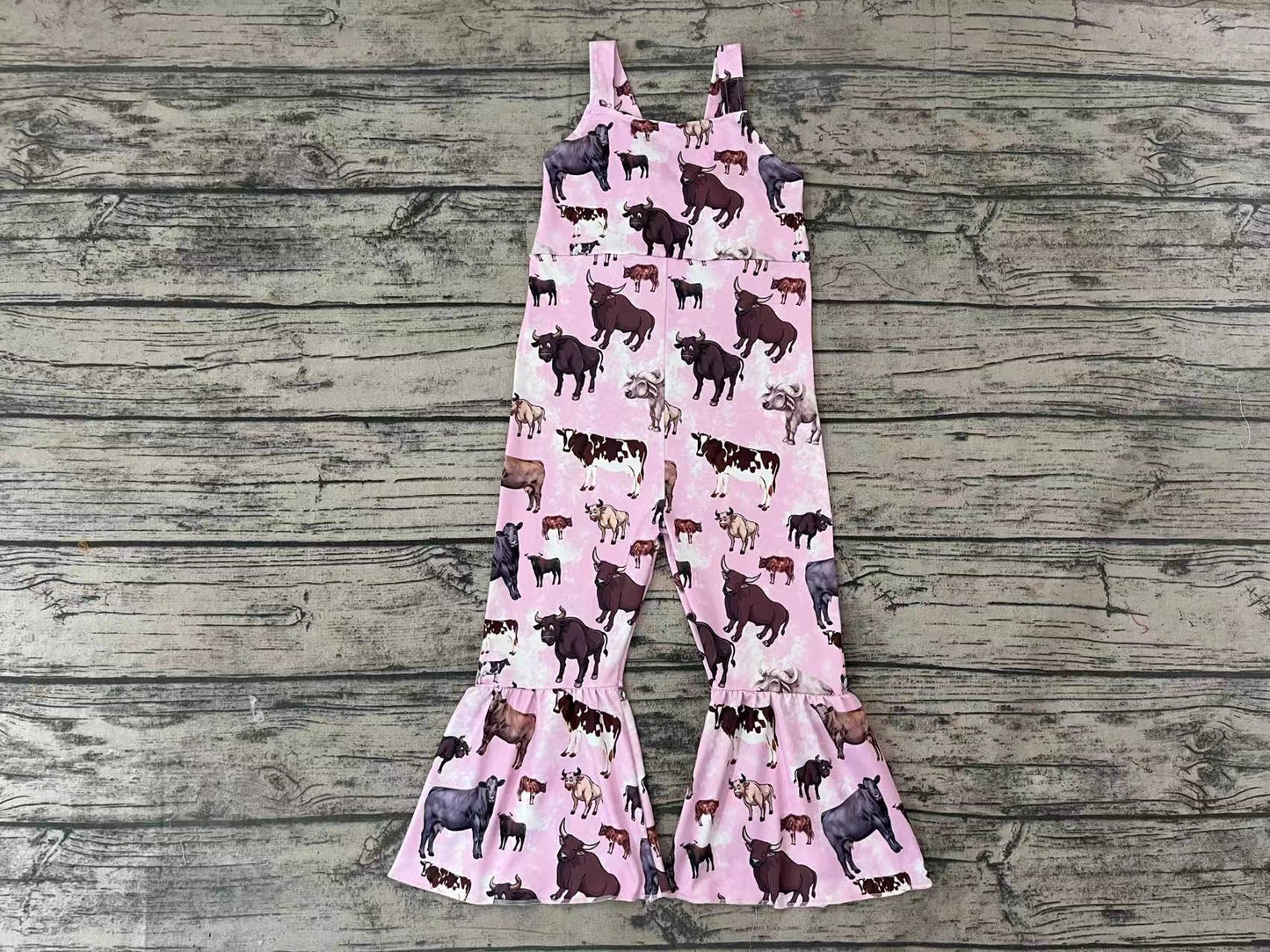 Baby Girls Pink Cow Bell Bottom Jumpsuits