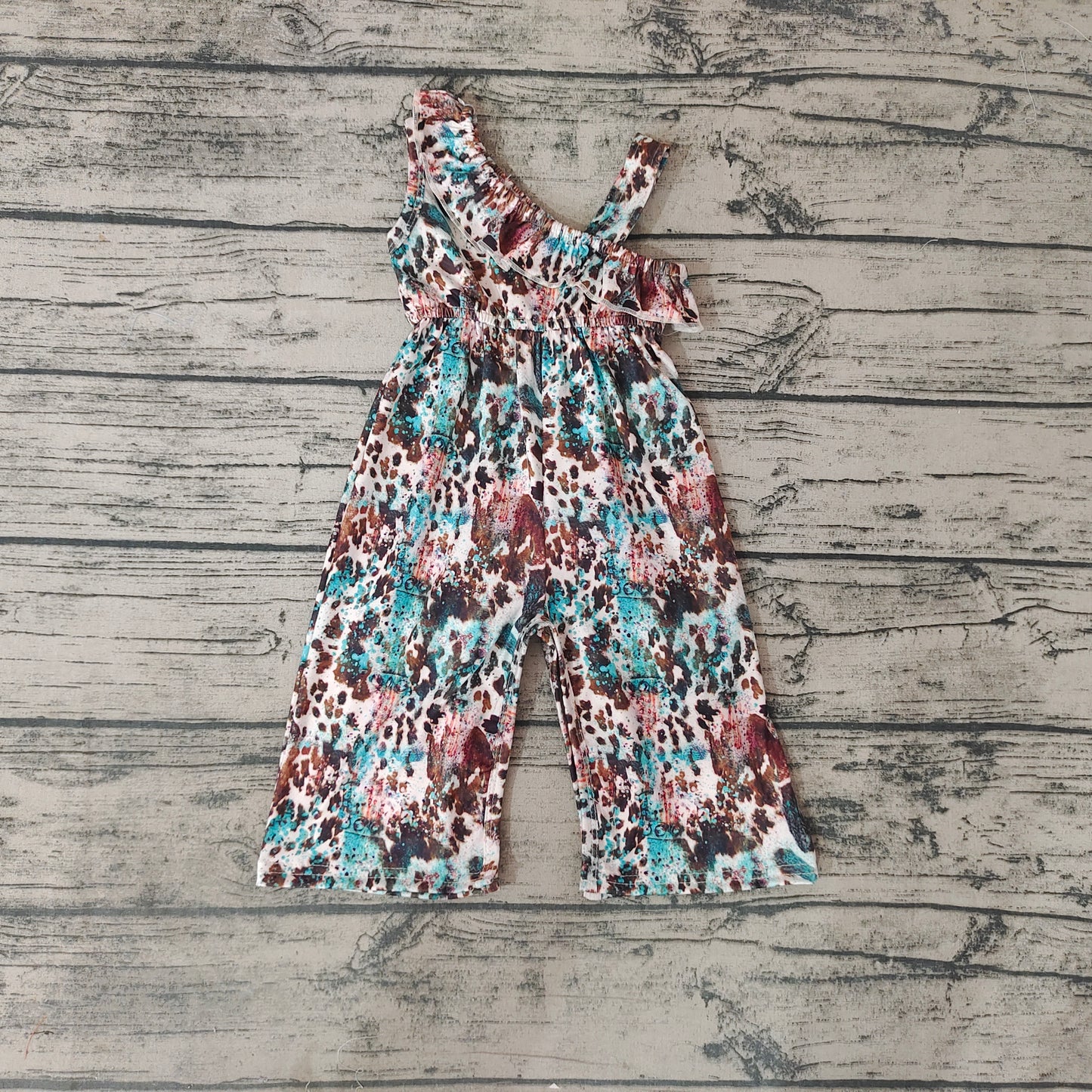 Baby Girls Cow Print Bell Bottom Jumpsuits(can choose belt here)