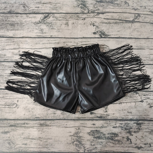 Baby Girls Black Tassel Pleather Shorts