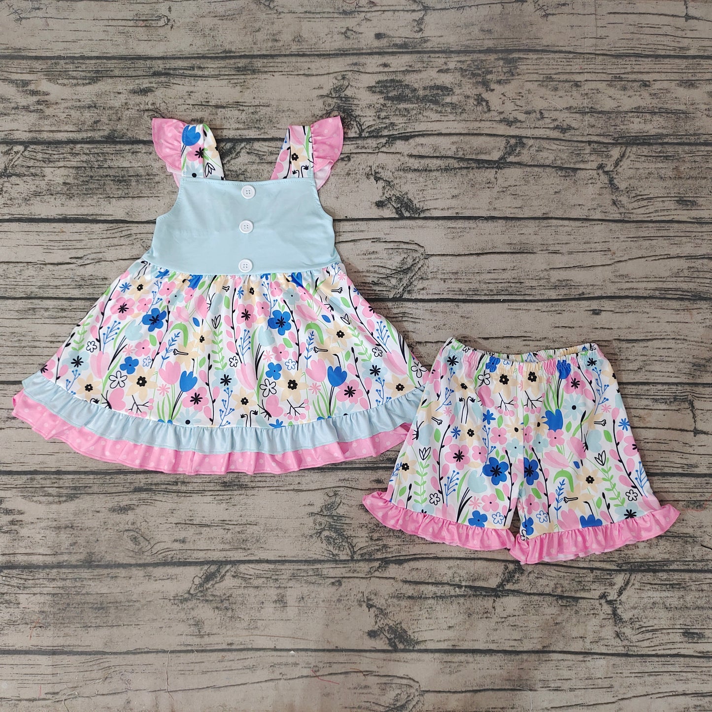 Baby Girls Summer Flowers Pearl Tunic Ruffle Shorts Clothes