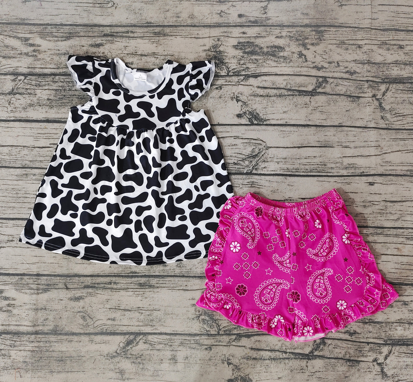 Baby Girls Cow Print Tunic Summer Shorts Sets