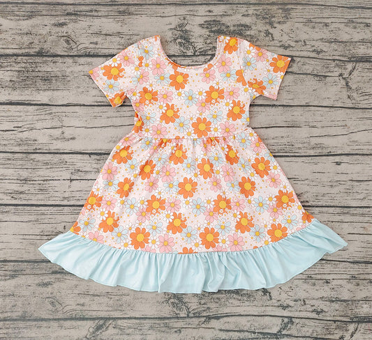 Baby Girls Flowers Ruffle Knee Length Dresses