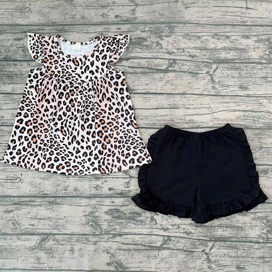Baby Girls Leopard Tunic Top Black Shorts Sets