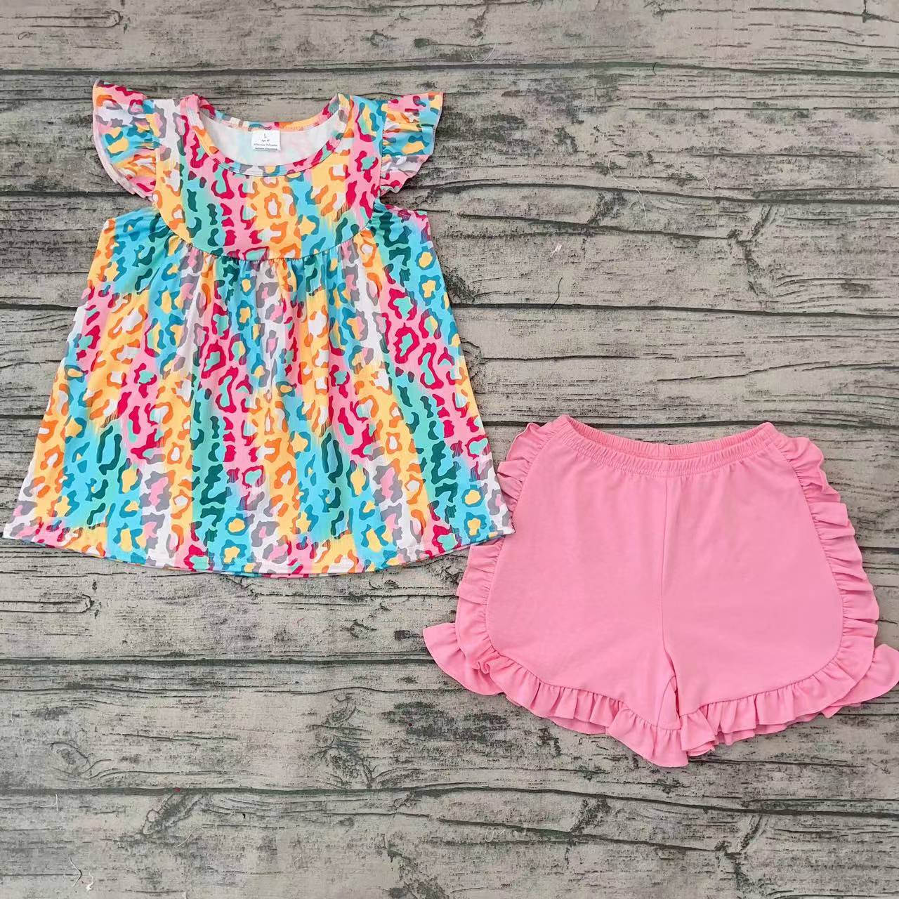 Baby Girls Colorful Leopard Tunic Top Pink Shorts Sets