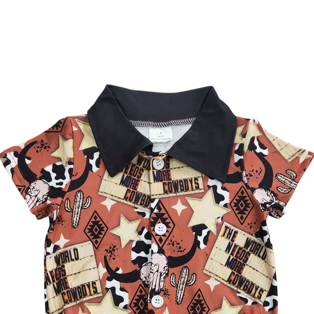 Baby Boys Cow Skull Western Short Sleeve Rompers