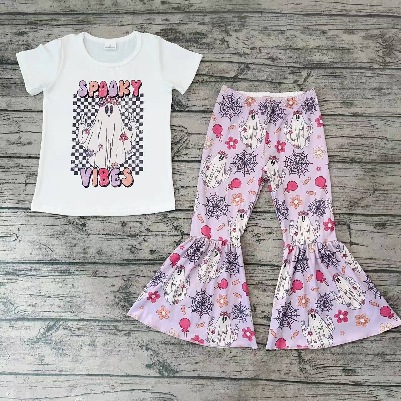 Baby Girls Halloween Ghost Bell Bottom Pants Sets