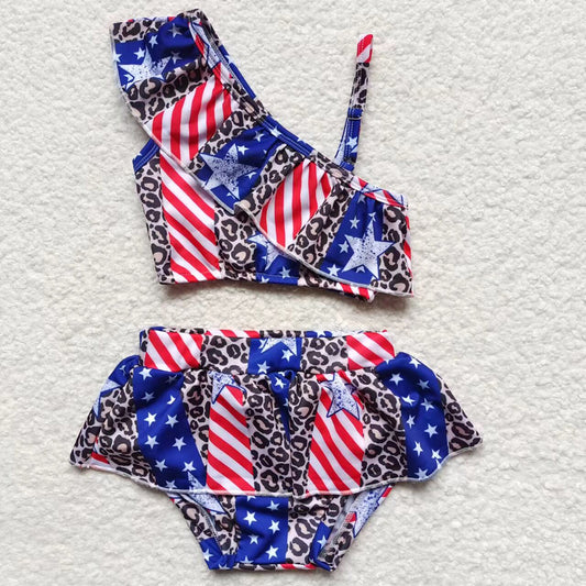 Baby Girls 4th Of July 2 Pieces Ruffle Bathing Suits Swimsuits