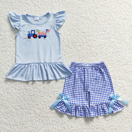 Baby Girls 4th Of July Dog Ruffle shorts Clothes Sets