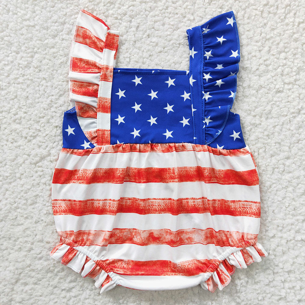 Baby Girls 4th Of July Star Summer Bubble Rompers