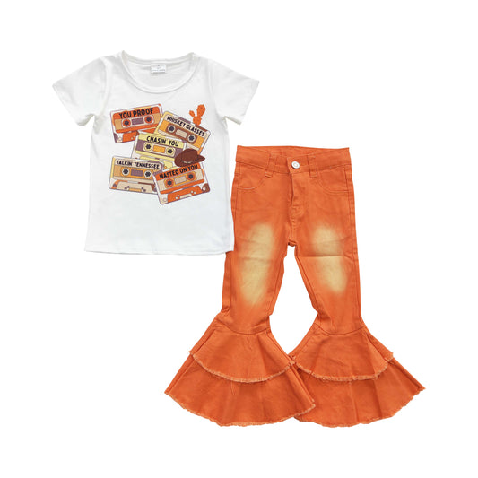 Baby Girls Tape Shirts Orange Denim Pants Clothes Sets