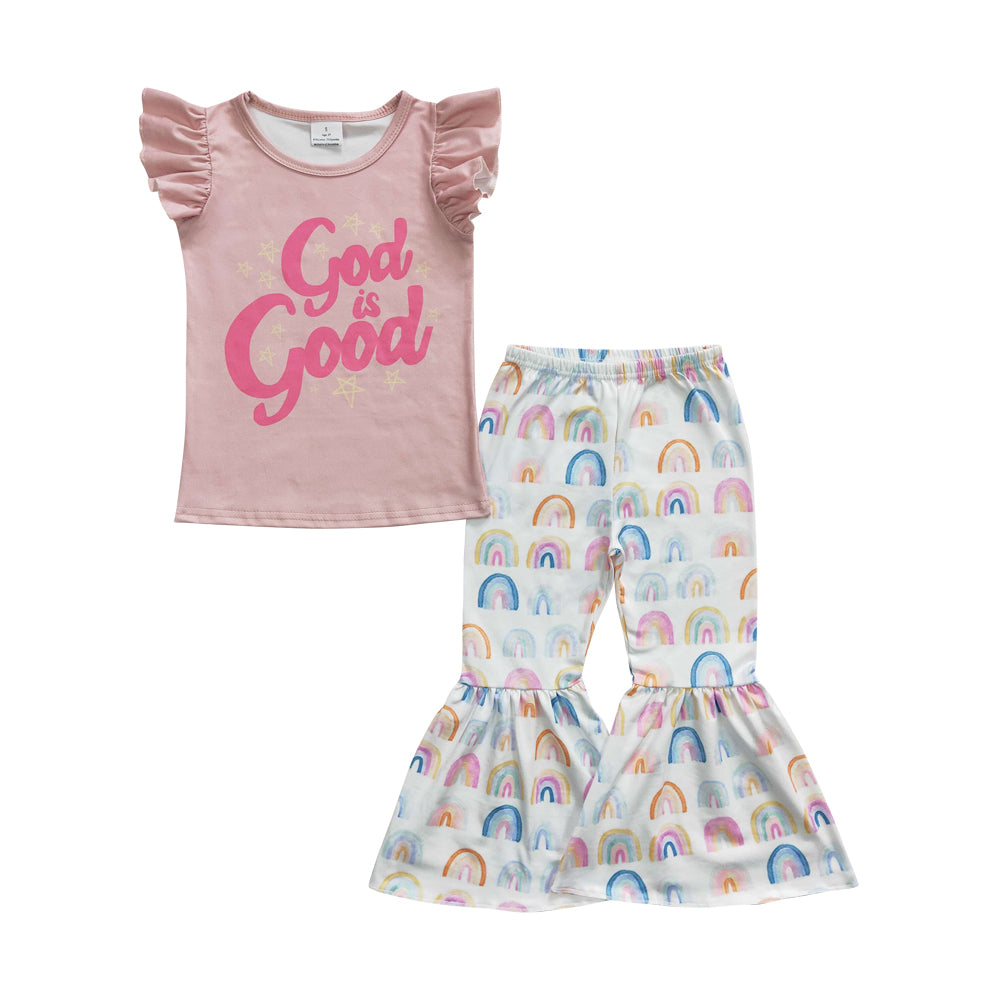 Baby Girls Pink God Good Rainbow Bell Pants Clothes Sets