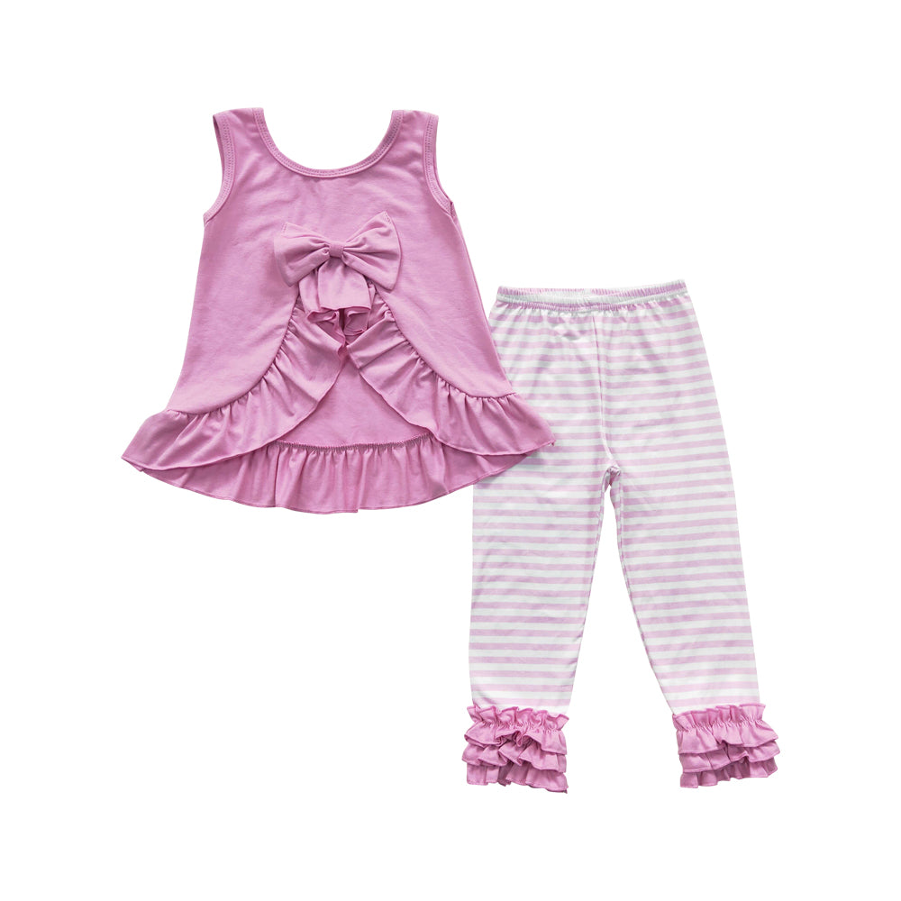 Baby Girls Pink Bow Tunic Stripe Icing Legging Pants Clothes Sets