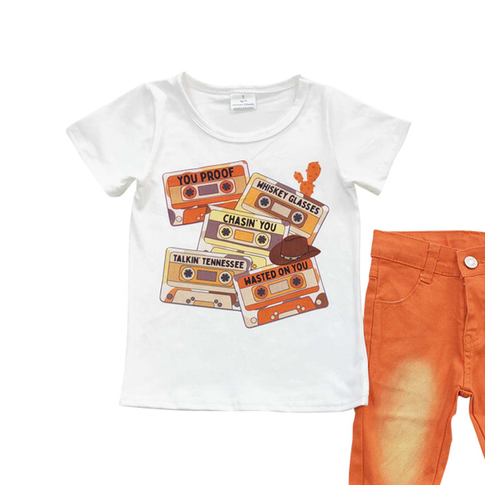 Baby Girls Tape Shirts Orange Denim Pants Clothes Sets