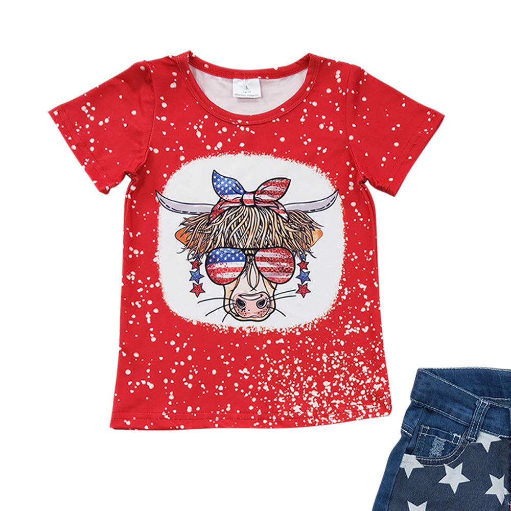 Baby Girls Western 4th Of July Cow Denim Star Shorts Clothes Sets