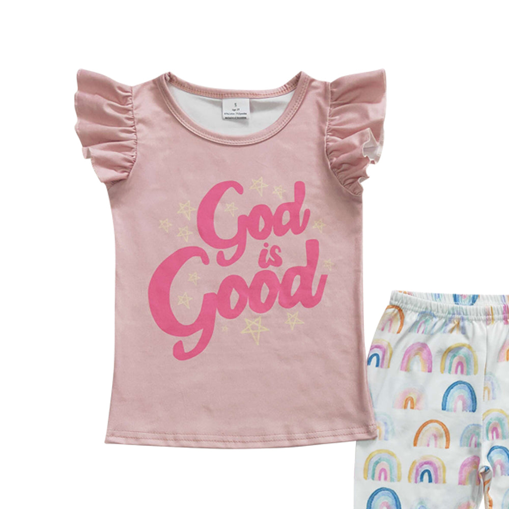 Baby Girls Pink God Good Rainbow Bell Pants Clothes Sets