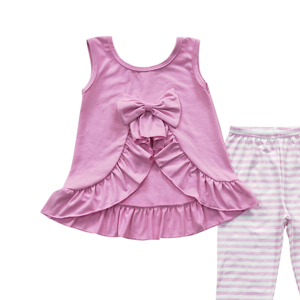 Baby Girls Pink Bow Tunic Stripe Icing Legging Pants Clothes Sets