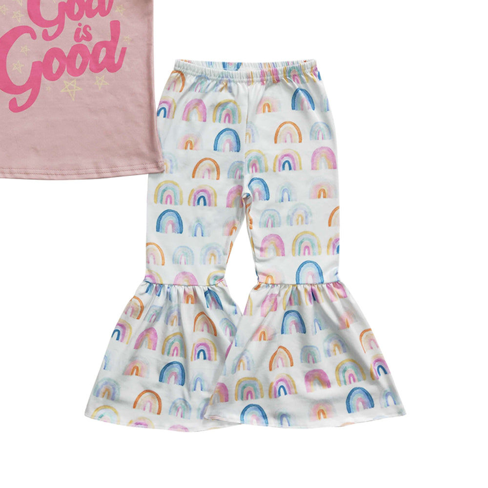 Baby Girls Pink God Good Rainbow Bell Pants Clothes Sets