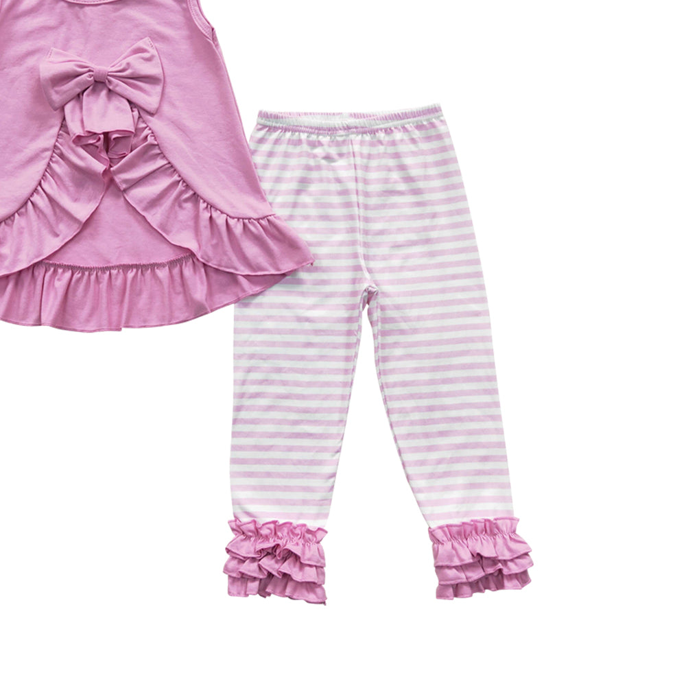 Baby Girls Pink Bow Tunic Stripe Icing Legging Pants Clothes Sets