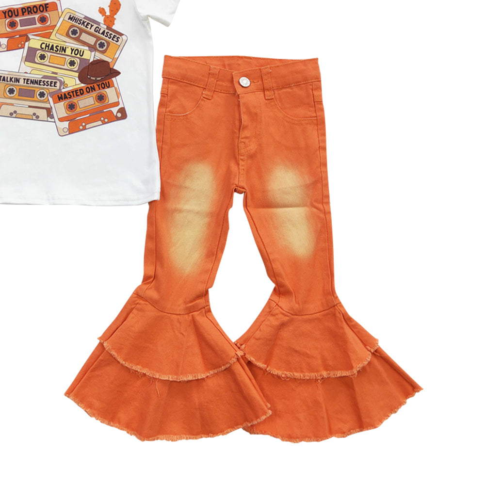 Baby Girls Tape Shirts Orange Denim Pants Clothes Sets