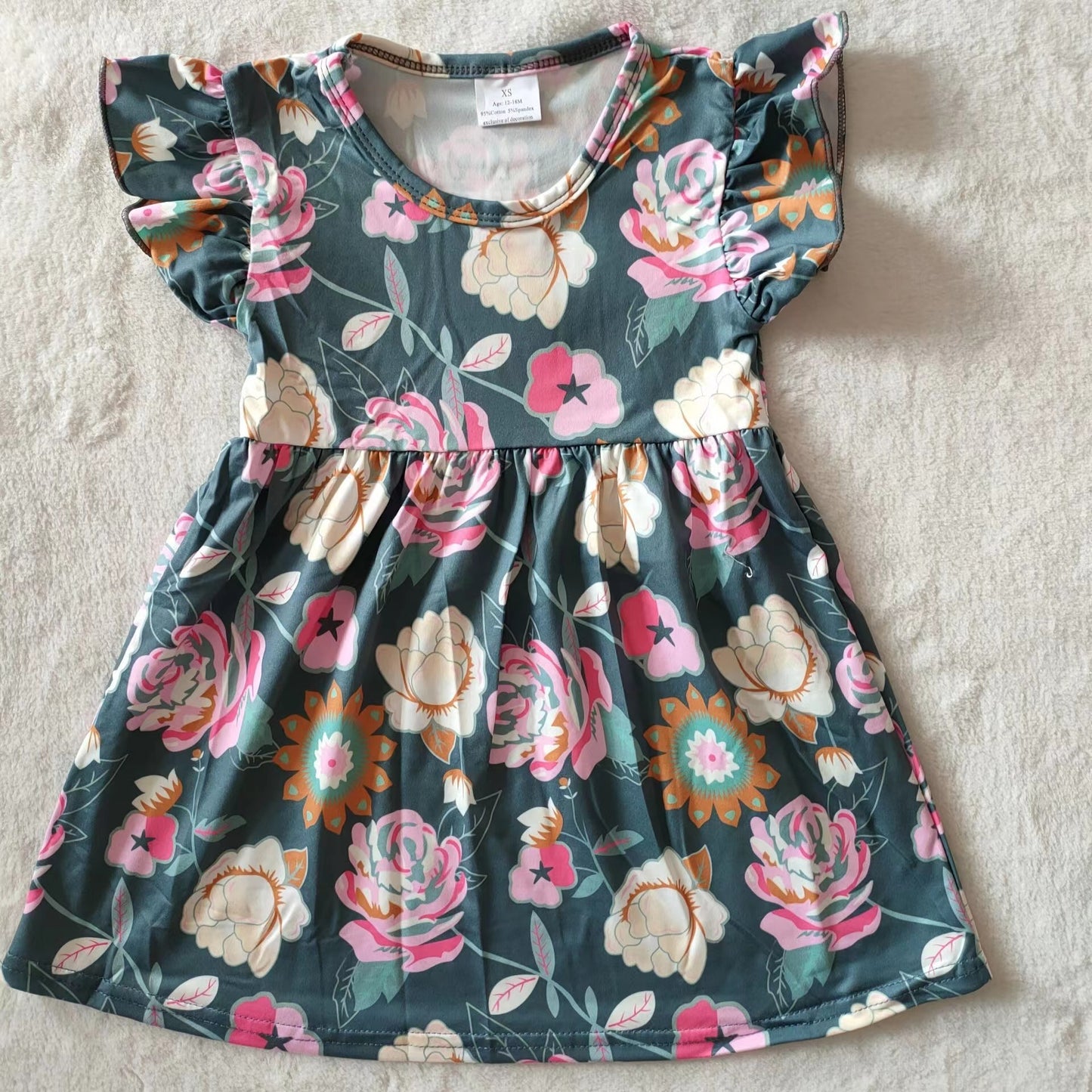 Baby girls grey floral dresses