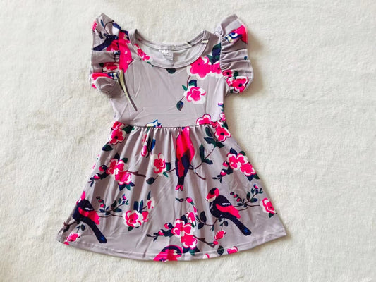 Baby girls grey bird floral dresses